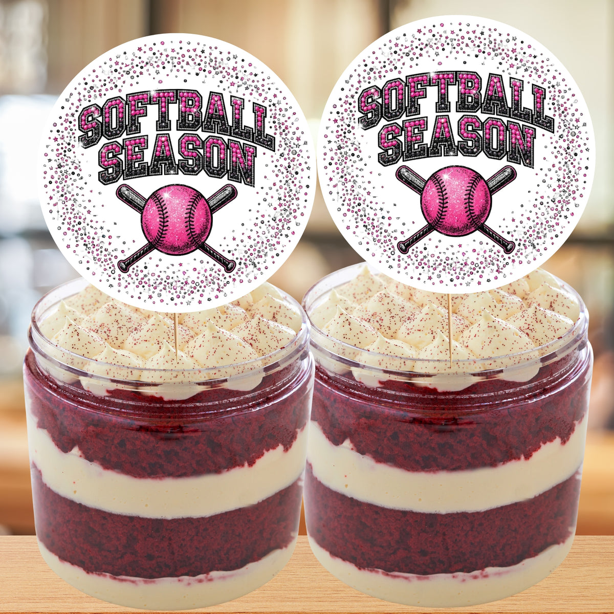 Pink Softball Cupcake Toppers Printable
