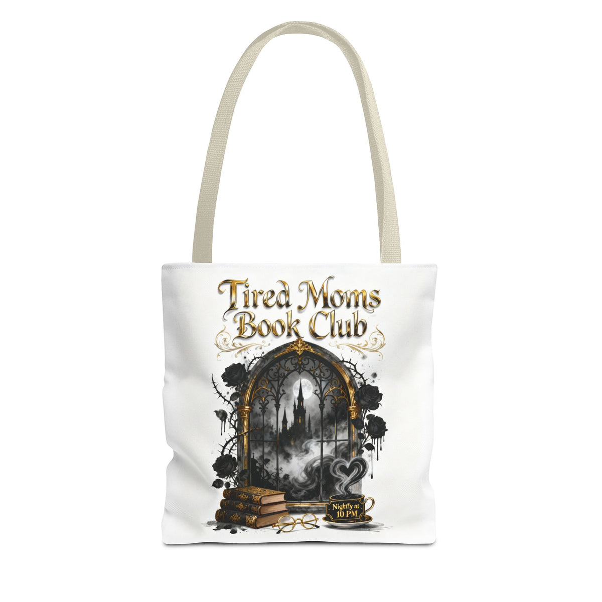 Tired Moms Book Club Tote Bag, Book Lover Gift, Funny Booktok Reader Bag, Booktrovert Mom Tote, Gothic Bookish Aesthetic Bag
