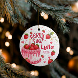 Berry First Birthday Ornament, Personalized Strawberry First Birthday Gift, Baby Girl 1st Birthday Christmas Ornament, Name Year Keepsake