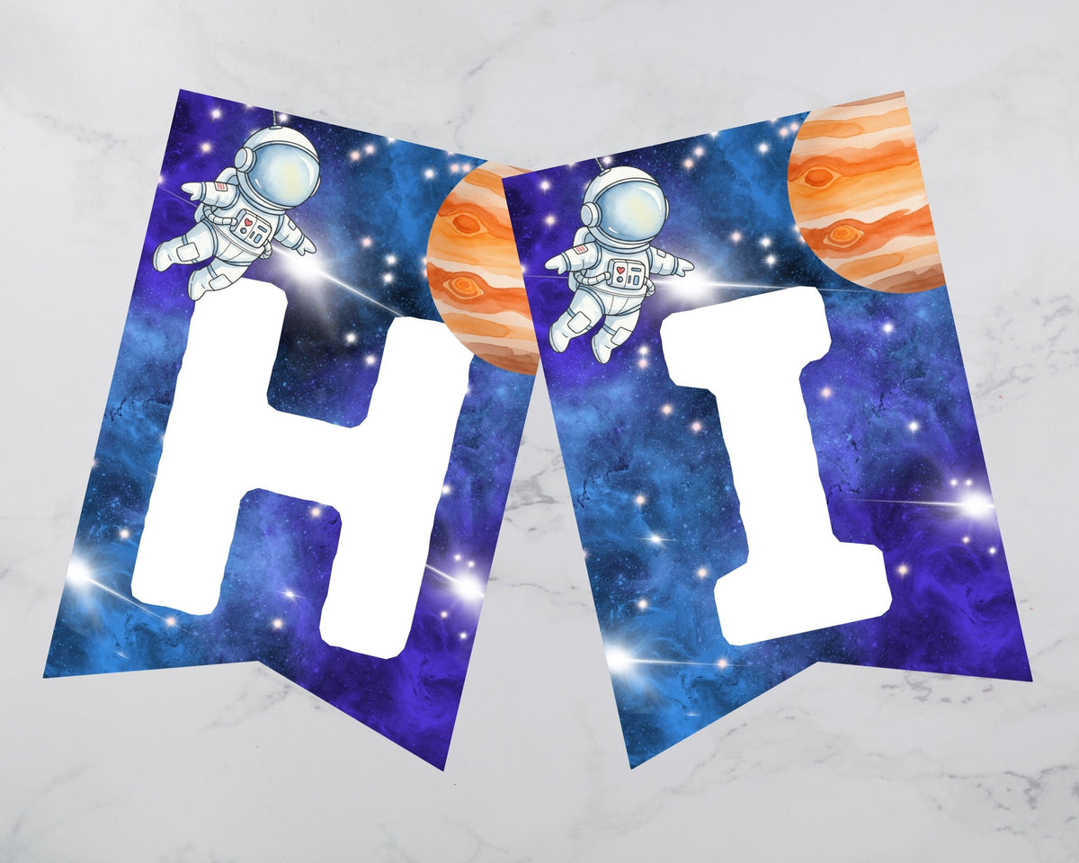 Space Alphabet Pennant Banner Set (A–Z + 0–9) – Astronaut Party Decor Printable
