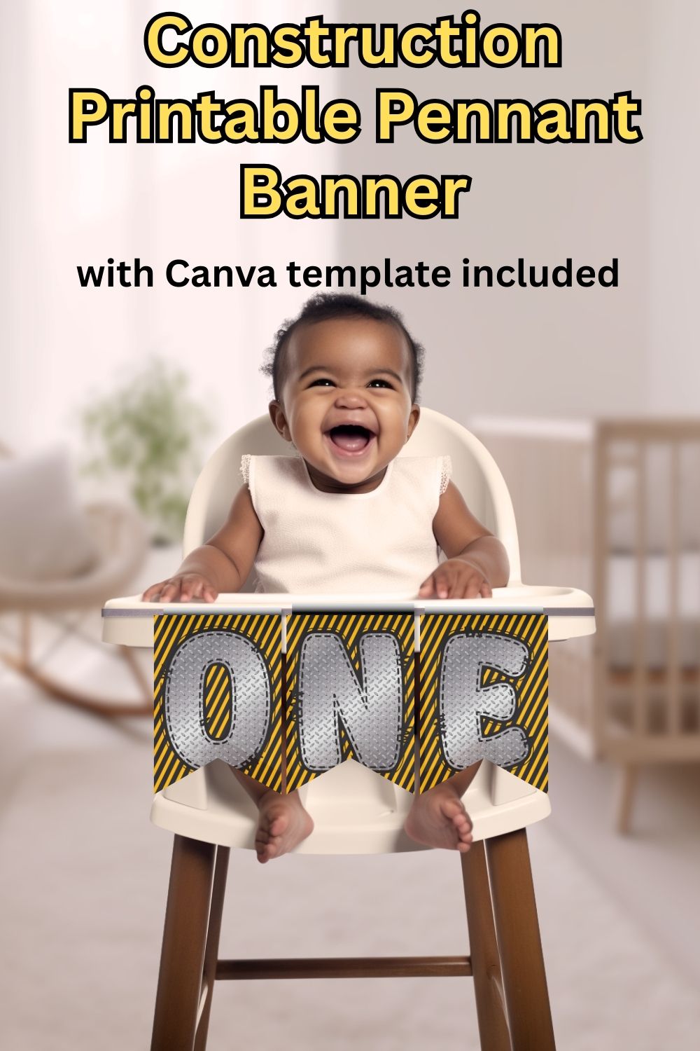 This construction banner alphabet makes party decorating easy! Design your own pennant banner for a construction birthday party using A–Z letters and 0–9 numbers. Reusable, customizable, and perfect for truck party decor, dessert tables, and photo backdrops.