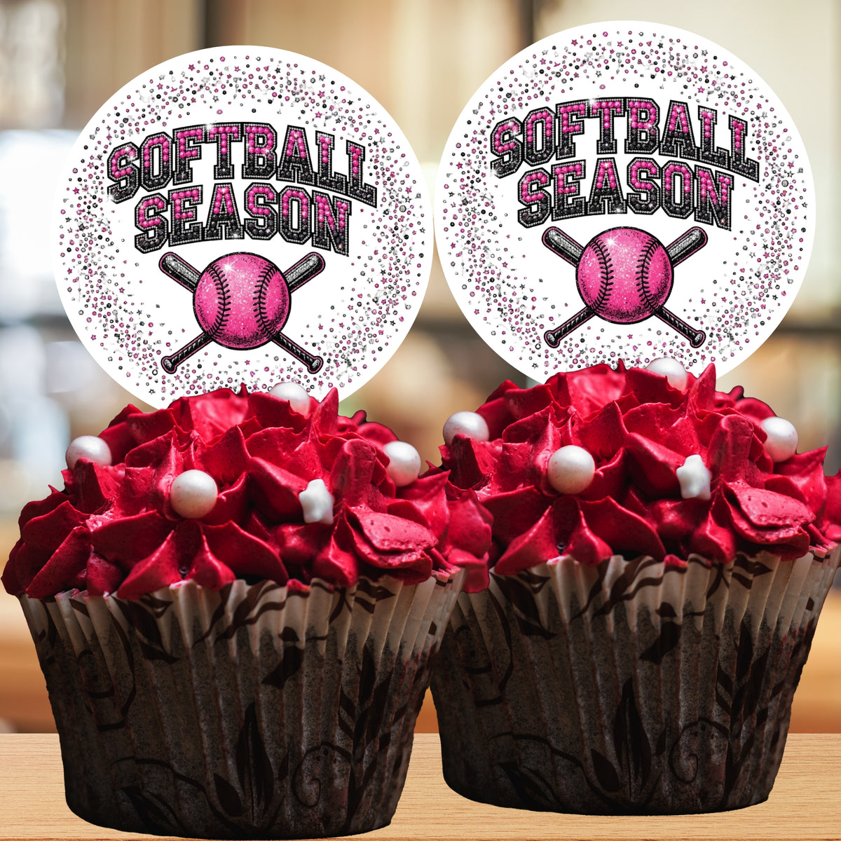 Pink Softball Cupcake Toppers Printable
