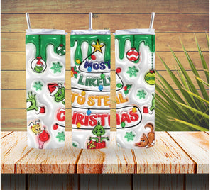 Grinch Steal Christmas 3D 20 ounce Stainless Steel Tumbler   *643