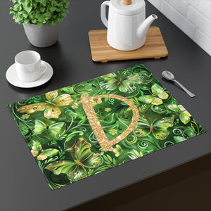 Flower and Butterfly Green and Gold St Patricks Day Monogram Name Personalized Placemat