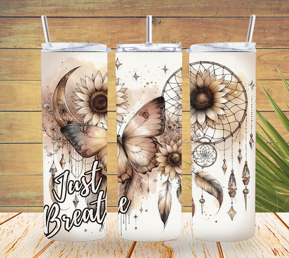 Just Breathe Boho Butterfly 20oz Skinny Tumbler  *815