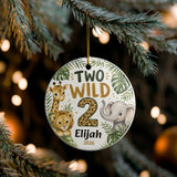 Two Wild Personalized Ornament, 2nd Birthday Ornament, Safari Birthday Keepsake, Jungle Second Birthday Gift, Custom Name Ornament