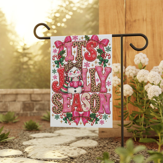 Preppy Christmas Garden Flag, Pink Snowman Yard Flag, Its Jolly Season Christmas Decor, Leopard Print Holiday Garden Flag, Girly Xmas Decor