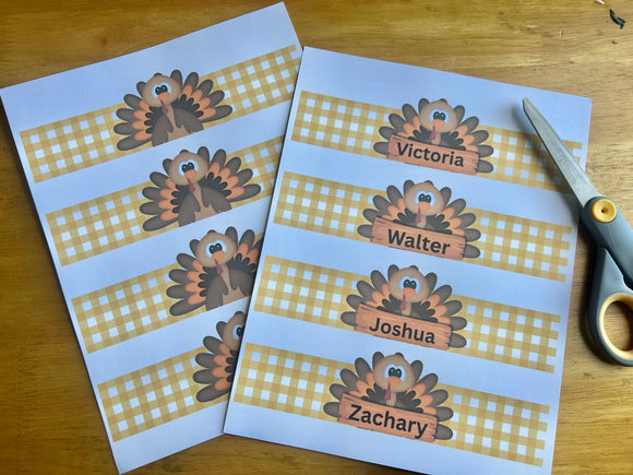 Thanksgiving Turkey Personlizable Napkin Ring Printable with Canva Teamplate