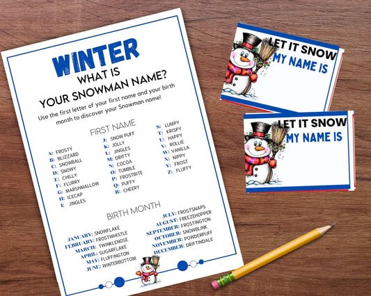 What’s Your Snowman Name Chrismas Game Printable