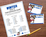 What’s Your Snowman Name Chrismas Game Printable