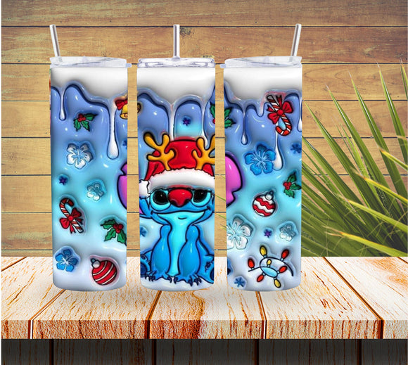 Reindeer Stitch 3D Christmas 20 ounce Stainless Steel Tumbler*536