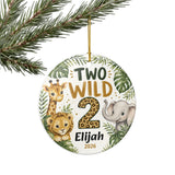 Two Wild Personalized Ornament, 2nd Birthday Ornament, Safari Birthday Keepsake, Jungle Second Birthday Gift, Custom Name Ornament