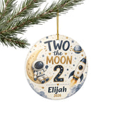 Two the Moon Personalized Ornament, 2nd Birthday Ornament, Space Birthday Keepsake, Custom Name Ornament, Astronaut Birthday Gift