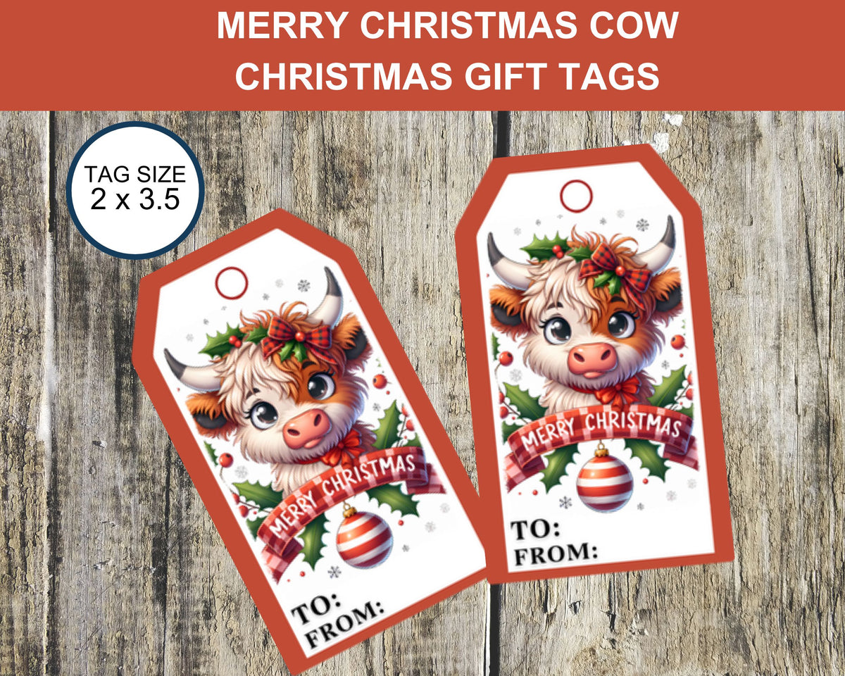 Cow Merry Christmas Gift Tags Printable