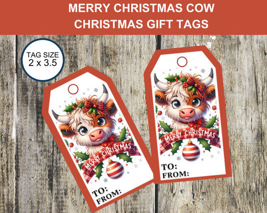 Cow Merry Christmas Gift Tags Printable