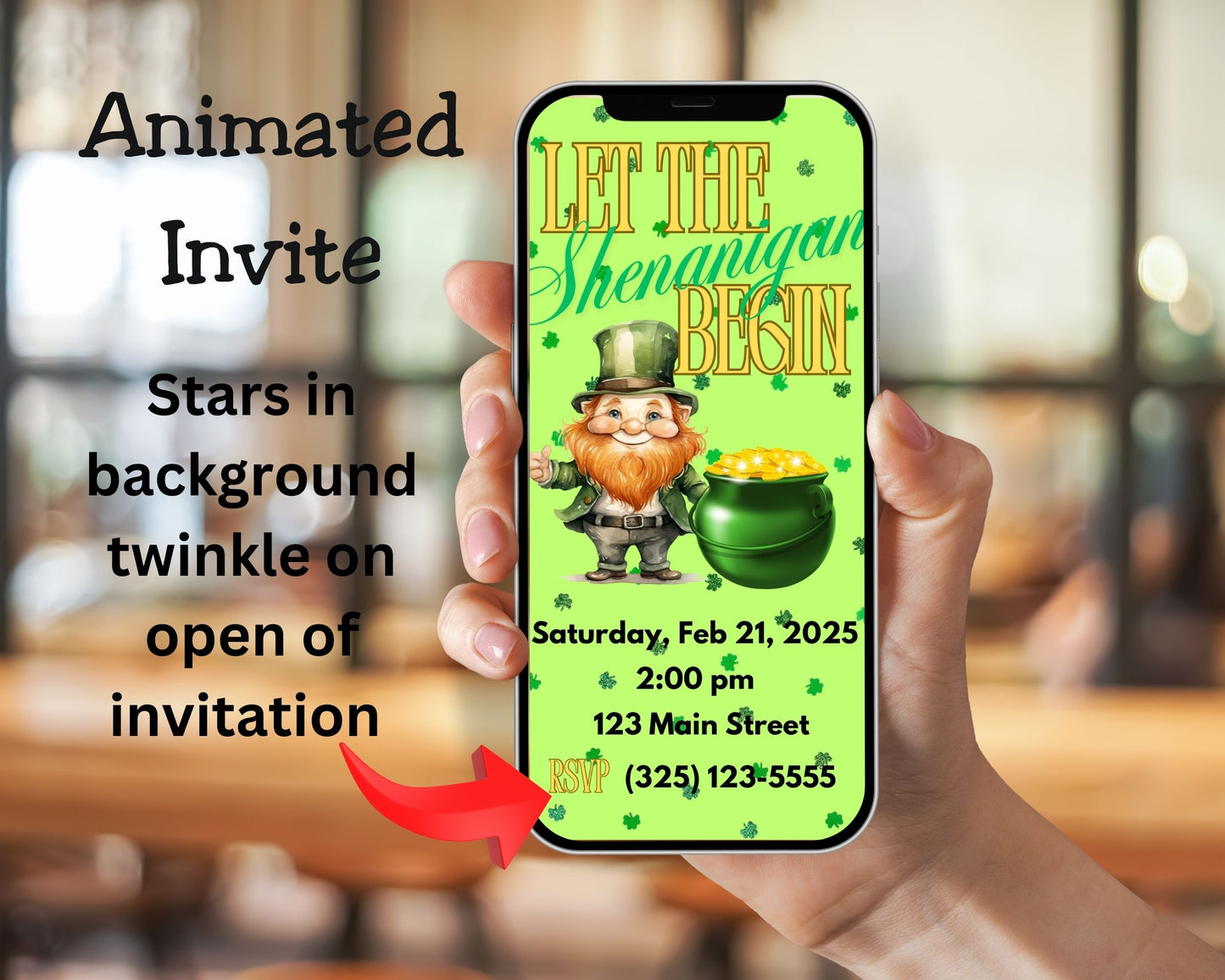 Let the Shenanigans Begin Mobile Party Invitation Editable Canva Link