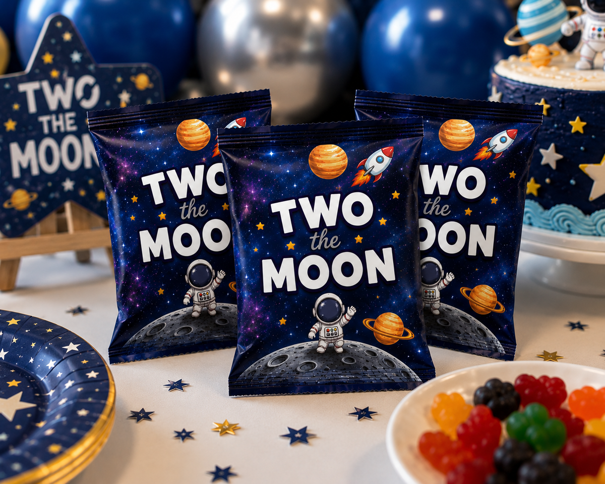 Two The Moon Fruit Snack Wrapper Printable, Space Birthday Party Favor, Astronaut Fruit Snack Wrap, Galaxy Birthday Treat Bag