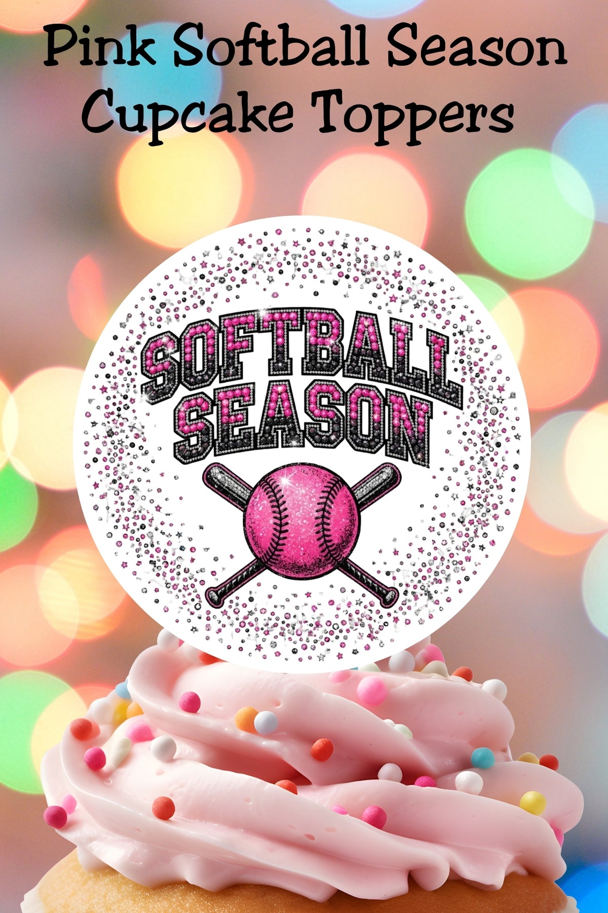 Pink Softball Cupcake Toppers Printable