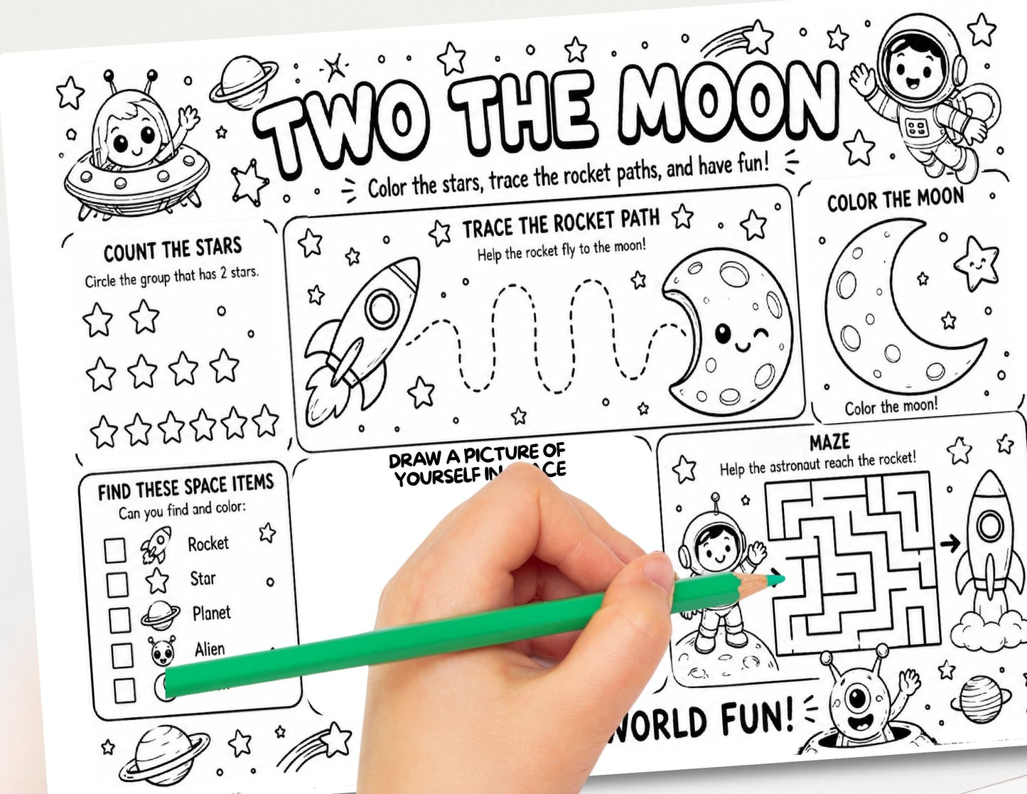 Two The Moon Birthday Activity Placemat Printable