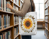 Inspirational Sunflower Tote Bag, Positive Affirmation Butterfly Bag, Motivational Quote Book Bag, Trendy Clipart Floral Tote