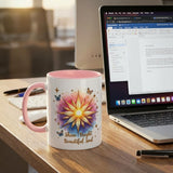 Shine Bright Beautiful Soul Inspirational Quote Mug, Positive Affirmation Butterfly Art, Motivational Trendy Clipart Coffee Cup