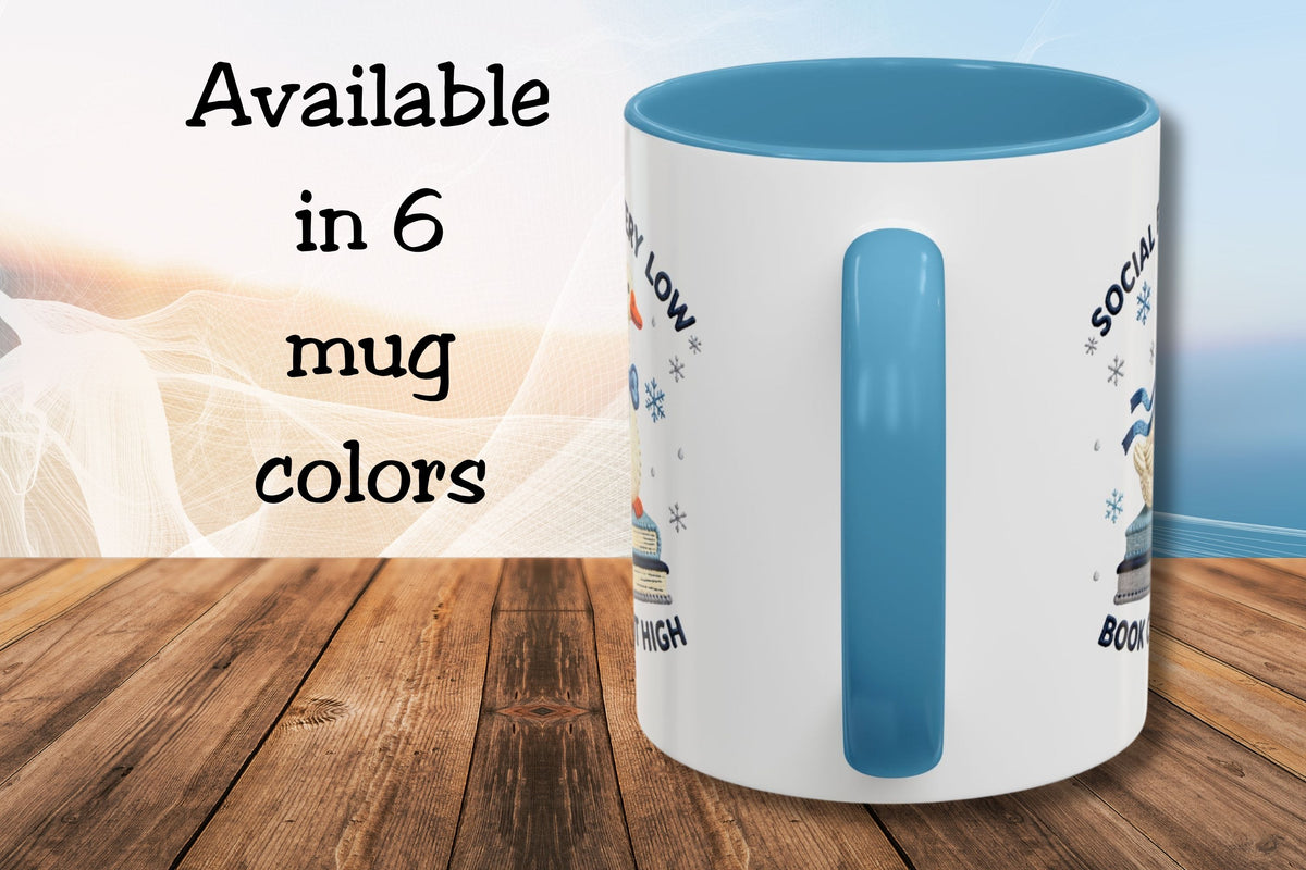 Book Lover Coffee Mug, Social Battery Low Book Count High Mug