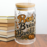 Boo Brew Bandit Ghost Raccoon Glass Cup and Cup Wrap