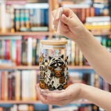 Boo Brew Bandit Ghost Raccoon Glass Cup and Cup Wrap