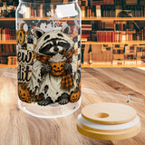 Boo Brew Bandit Ghost Raccoon Glass Cup and Cup Wrap