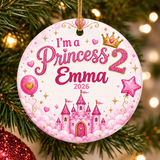 Personalized 2nd Birthday Ornament, Im a Princess 2 Ornament, Princess Birthday Gift for Girl, Custom Name Year Christmas Ornament