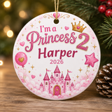 Personalized 2nd Birthday Ornament, Im a Princess 2 Ornament, Princess Birthday Gift for Girl, Custom Name Year Christmas Ornament