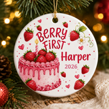 Berry First Birthday Ornament, Personalized Strawberry First Birthday Gift, Baby Girl 1st Birthday Christmas Ornament, Name Year Keepsake