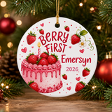 Berry First Birthday Ornament, Personalized Strawberry First Birthday Gift, Baby Girl 1st Birthday Christmas Ornament, Name Year Keepsake