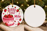 Berry First Birthday Ornament, Personalized Strawberry First Birthday Gift, Baby Girl 1st Birthday Christmas Ornament, Name Year Keepsake