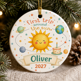 First Trip Around the Sun Ornament, Personalized First Birthday Ornament, Baby First Christmas Keepsake, Name and Year Ornament