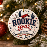Personalized Rookie Year Baseball Ornament, First Birthday Baseball Ornament, Boys Sports Christmas Keepsake, Name Year Ornament