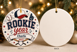 Personalized Rookie Year Baseball Ornament, First Birthday Baseball Ornament, Boys Sports Christmas Keepsake, Name Year Ornament