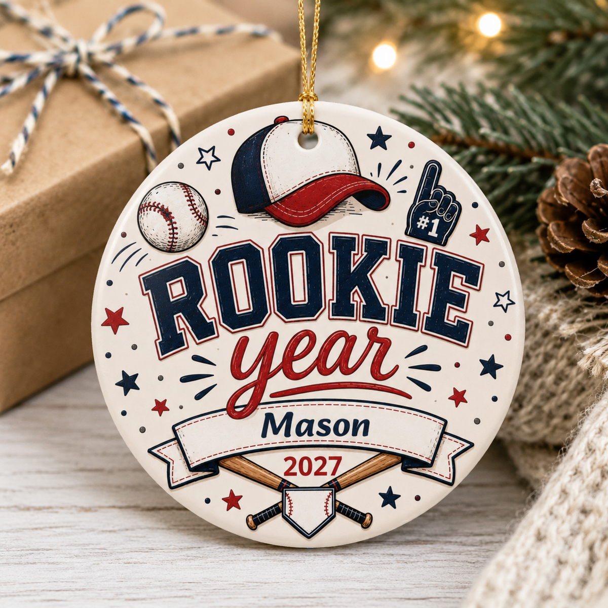 Personalized Rookie Year Baseball Ornament, First Birthday Baseball Ornament, Boys Sports Christmas Keepsake, Name Year Ornament