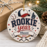 Personalized Rookie Year Baseball Ornament, First Birthday Baseball Ornament, Boys Sports Christmas Keepsake, Name Year Ornament