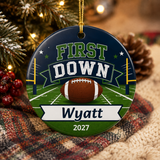Personalized First Down Birthday Ornament, Football Birthday Keepsake, 1st Birthday Football Gift, Custom Name Year Christmas Ornament