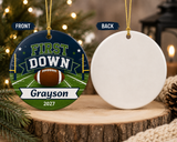 Personalized First Down Birthday Ornament, Football Birthday Keepsake, 1st Birthday Football Gift, Custom Name Year Christmas Ornament