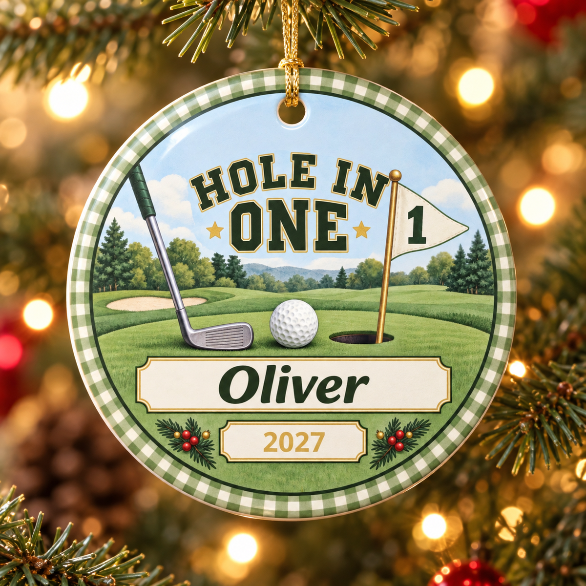 Personalized Hole In One Ornament, First Birthday Golf Christmas Ornament, One Par-Tee Baby Boy Keepsake, Name Year Ornament