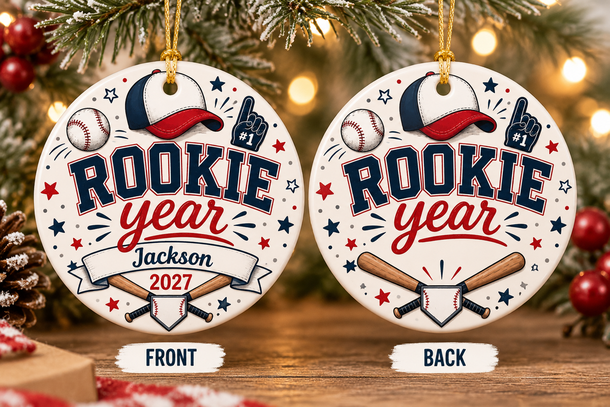 Personalized Rookie Year Baseball Ornament, First Birthday Baseball Ornament, Boys Sports Christmas Keepsake, Name Year Ornament