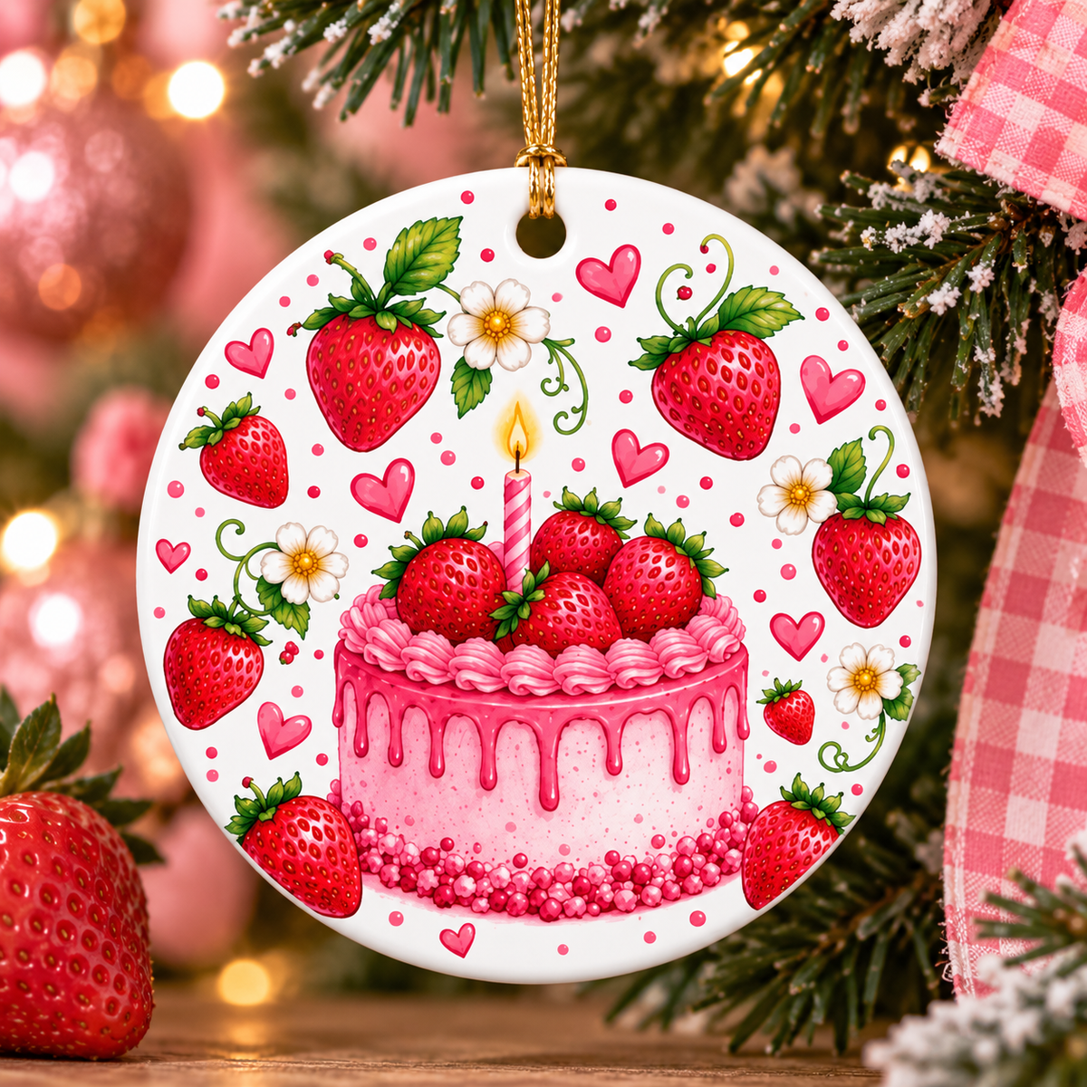 Berry First Birthday Ornament, Personalized Strawberry First Birthday Gift, Baby Girl 1st Birthday Christmas Ornament, Name Year Keepsake