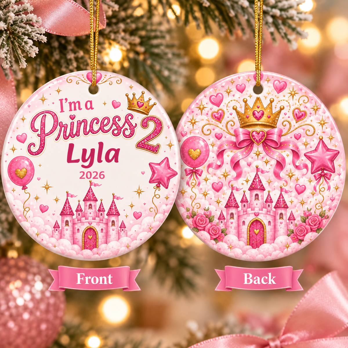 Personalized 2nd Birthday Ornament, Im a Princess 2 Ornament, Princess Birthday Gift for Girl, Custom Name Year Christmas Ornament