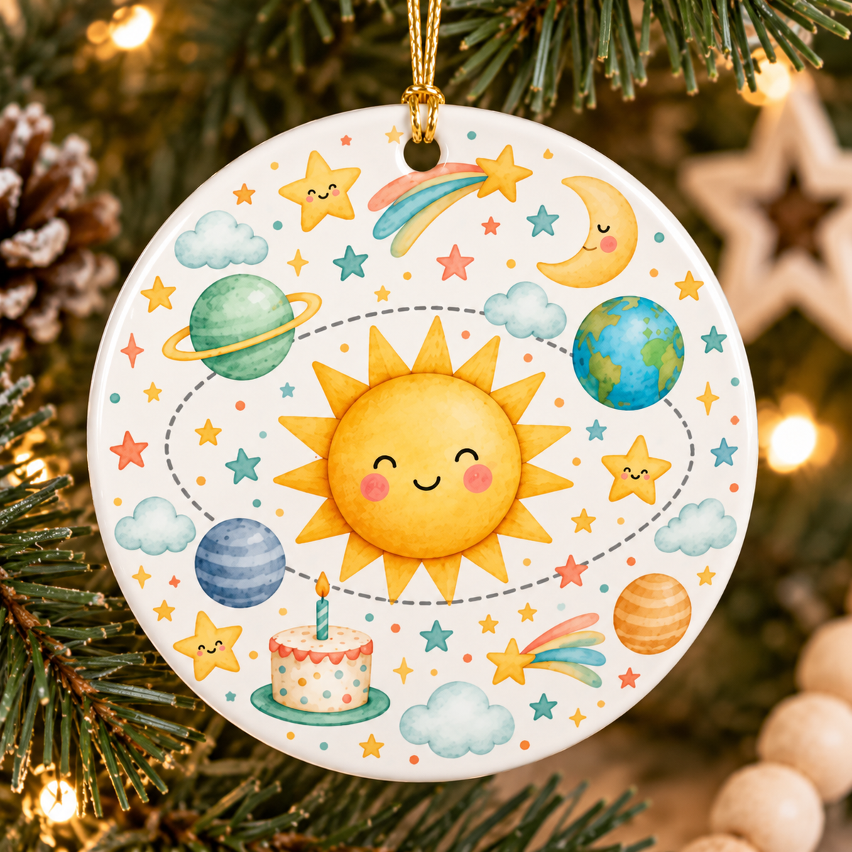 First Trip Around the Sun Ornament, Personalized First Birthday Ornament, Baby First Christmas Keepsake, Name and Year Ornament