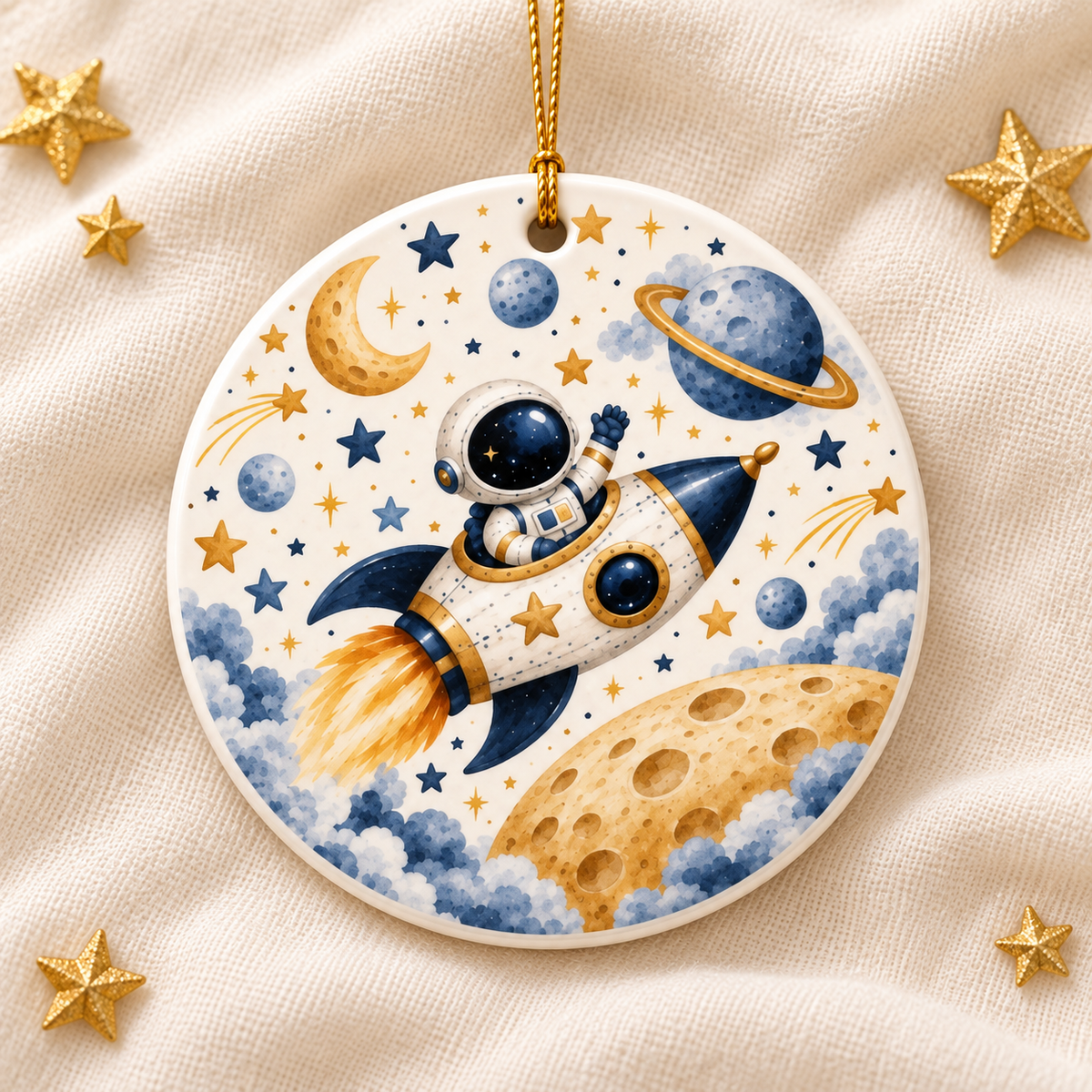 Two the Moon Personalized Ornament, 2nd Birthday Ornament, Space Birthday Keepsake, Custom Name Ornament, Astronaut Birthday Gift