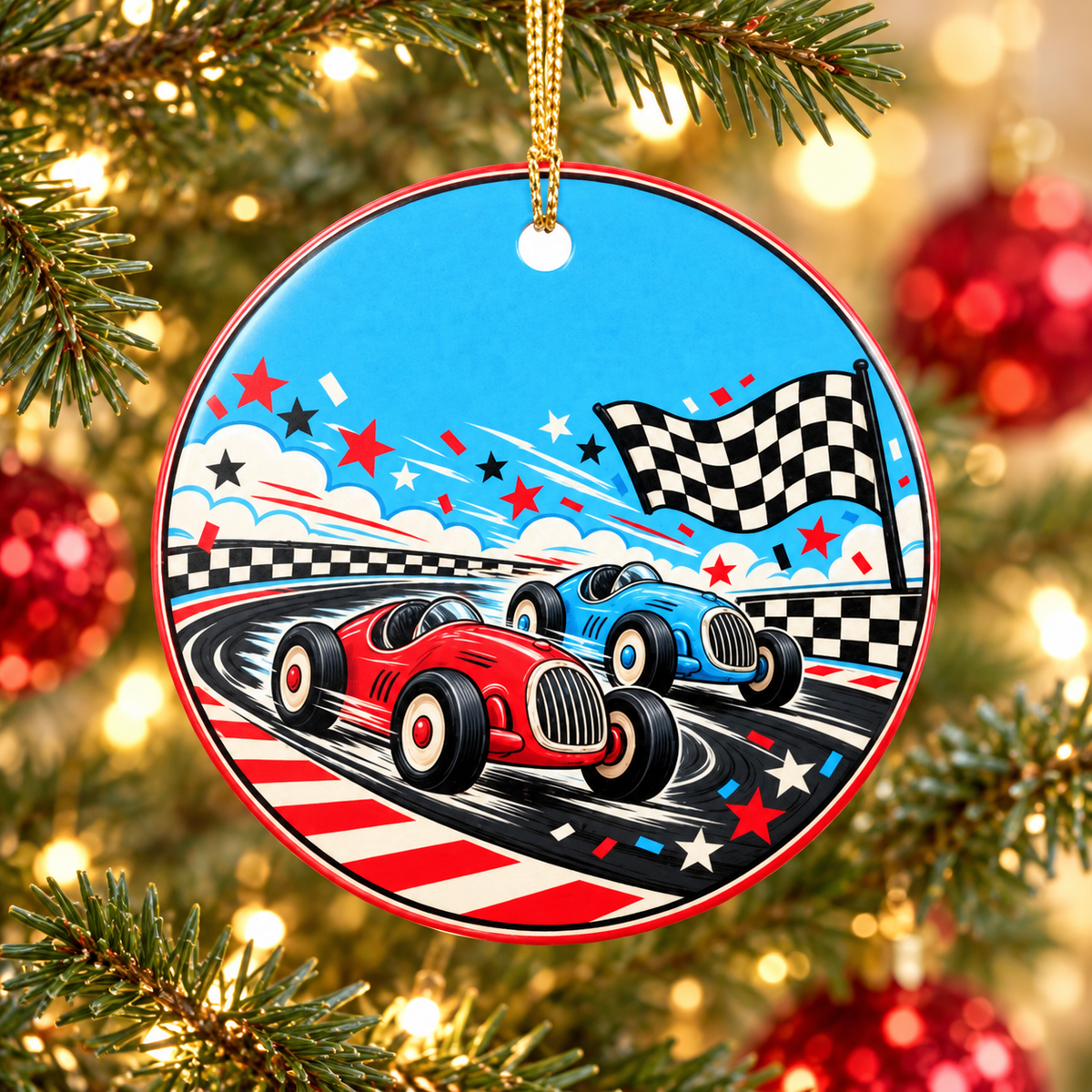 Personalized Fast One Race Car Ornament, First Birthday Keepsake, Custom Name and Date Christmas Ornament, Racing Birthday