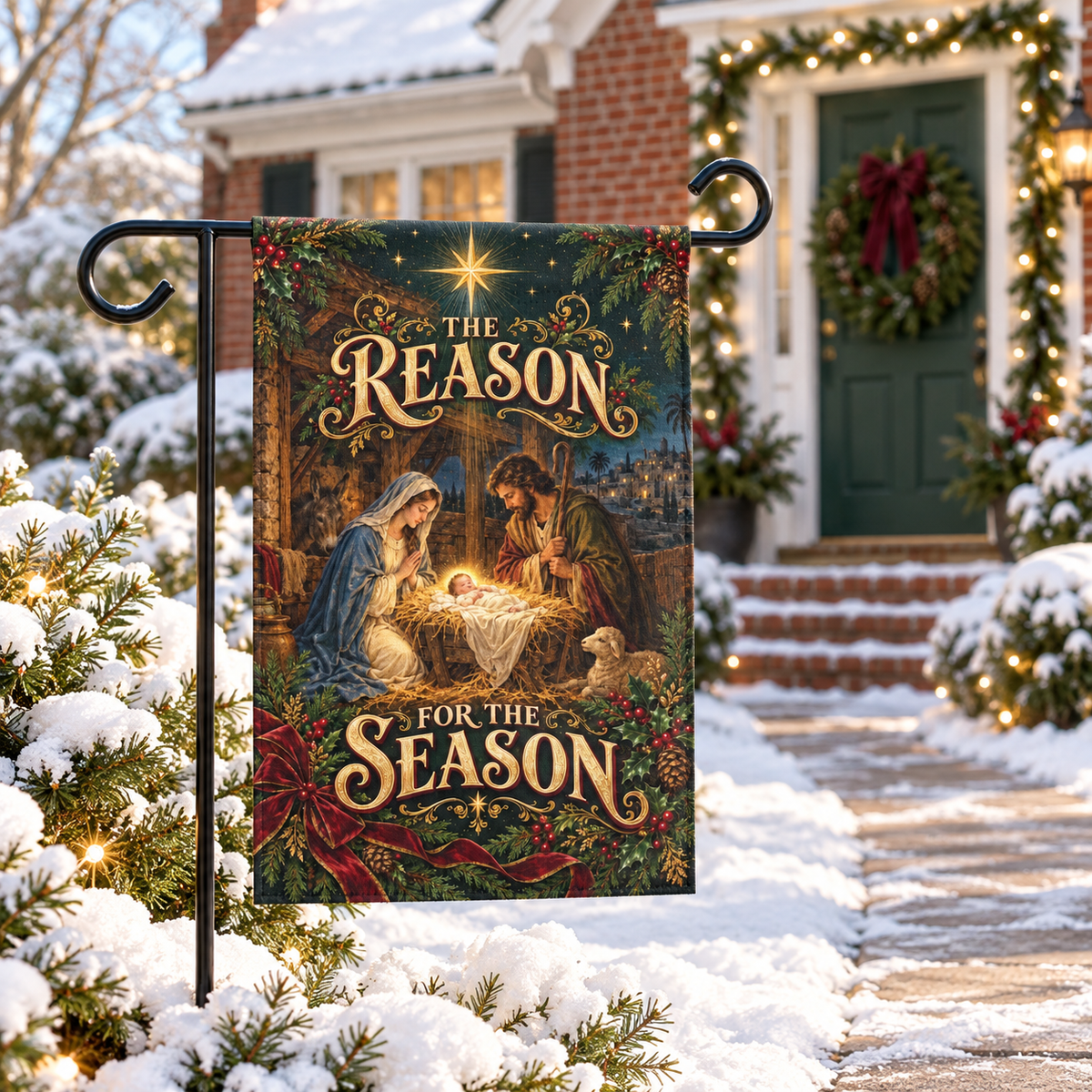 Christian Christmas Garden Flag, Nativity Scene, Reason for the Season, Double Sided 12x18 Flag, Religious Yard Decor