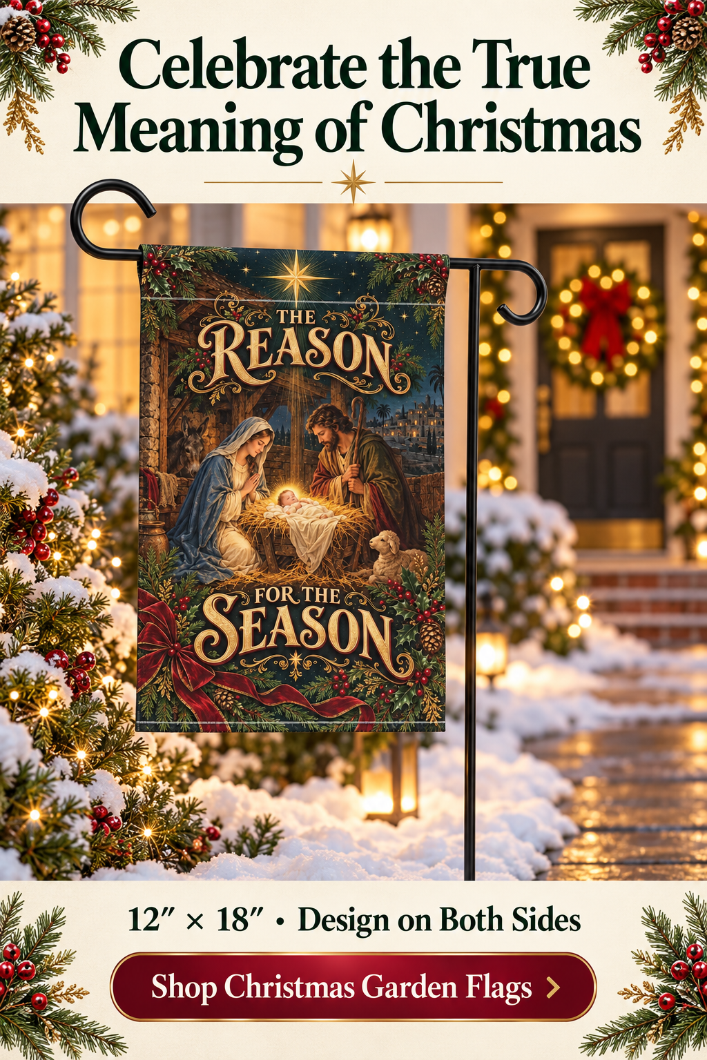 Christian Christmas Garden Flag, Nativity Scene, Reason for the Season, Double Sided 12x18 Flag, Religious Yard Decor